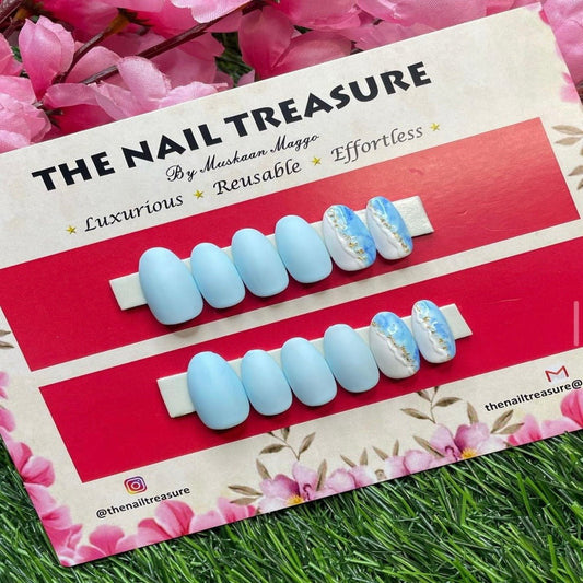 Beach inspired look fake nails named beachy, Matte  press on nail set