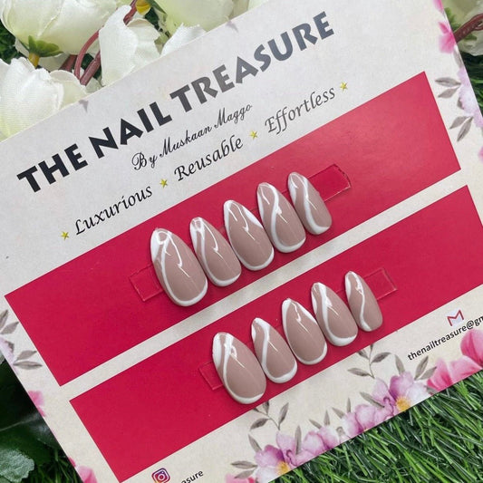 Swirly Press on nails, Featuring white swirl pattern of swirl on these fake nails makes it more interesting.