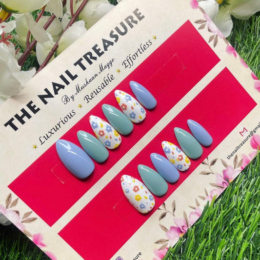 Flora is our best selling from The Nail Treasure Best selling collection, Designed in subtle colors with handpainted art.