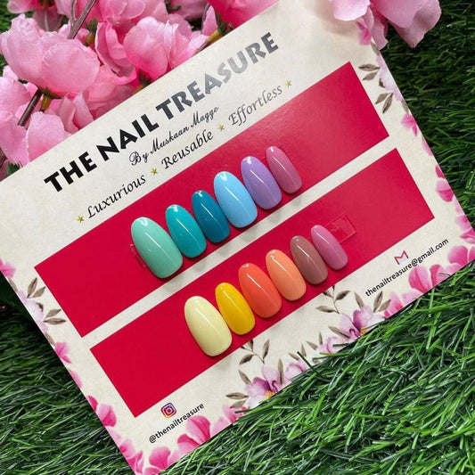 Vibrant, Poppin, Multicoloured Solid Premium Press on nails set