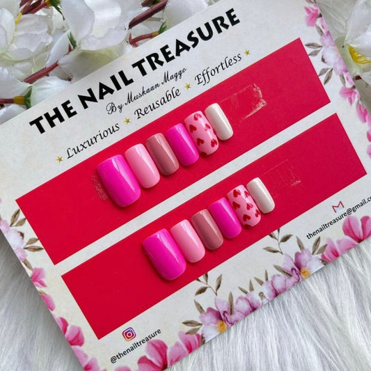 Doll- A press on nail set designed with beautiful colors and handpainted.