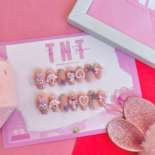Kitty chan a korean inspired, the nail treasure kawaii collection press on nail set.