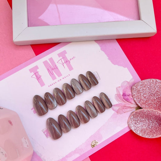 coffee cat eye press on nails set